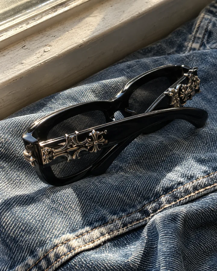 Black frames, blue denim