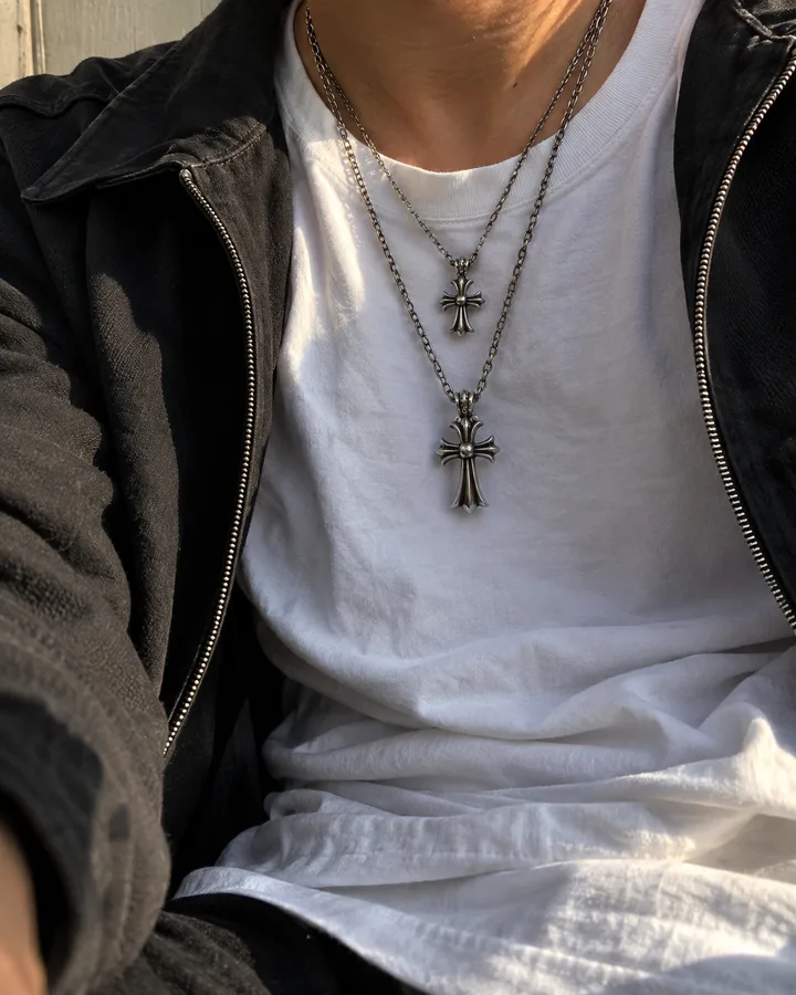 Two chains, one white tee