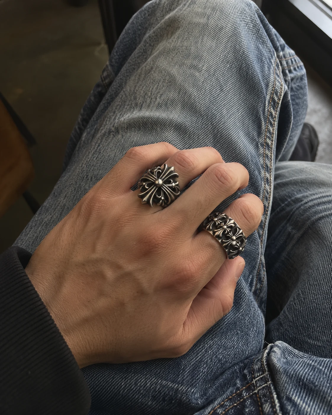 Silver on faded denim — photo 1